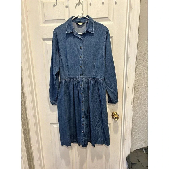 Vintage Eddie‎ Bauer Dress Denim Prairie Button Down Modest Farmhouse Medium - Picture 1 of 9